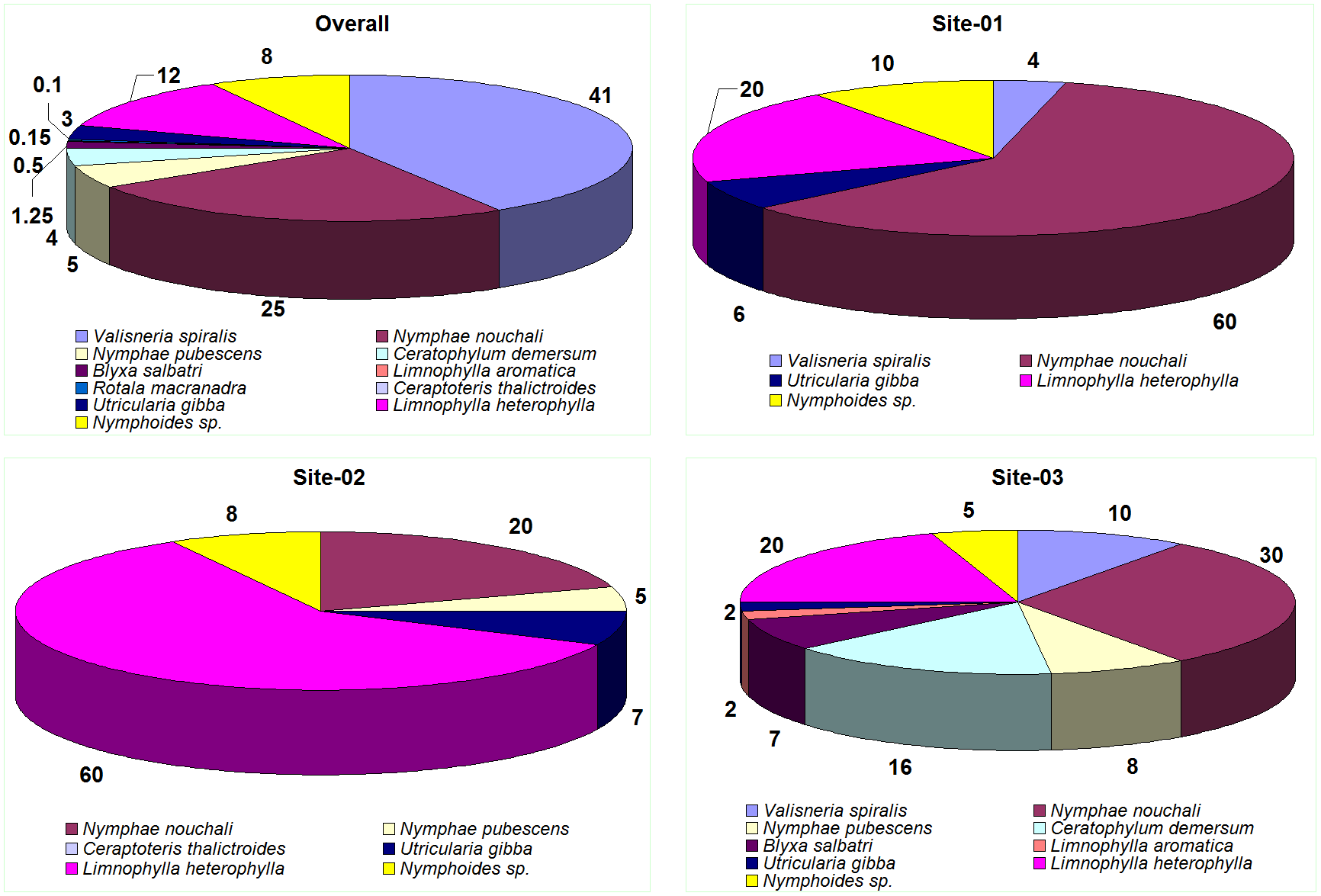 percentage  cover of macrophyte species in pond