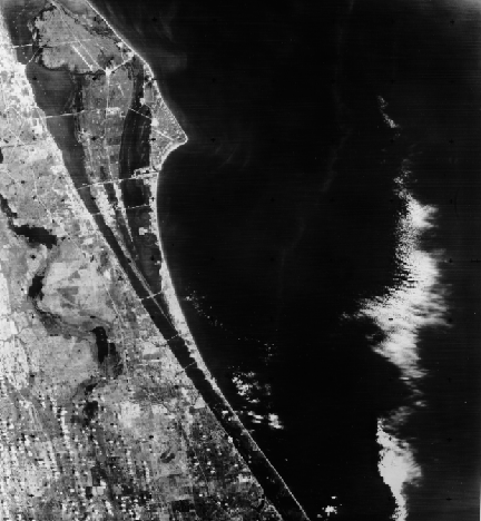 RBV image of Cape Canaveral, and part of the Kennedy Space Center launch complex, on the east coast of Florida