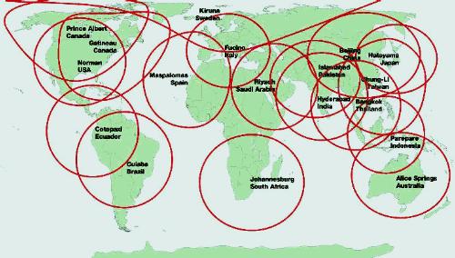 Locations of Receiving Stations capable of directly receiving Landsat signals.