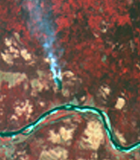 RESURS-01 image of a fire burning in the Arkhangel’sk area near the Arctic circle north of Moscow.
