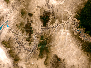 The Grand Canyon cutting into the Coconino Plateau of northern Arizona, IRS WiFS image.