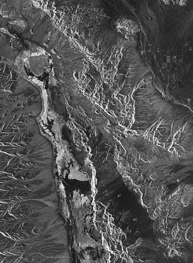 Seasat radar image of Death Valley, California and surrounding mountains. 