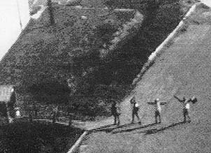 Serbian fighters surrendering in Bosnia; UAV image.