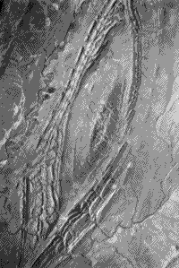 Stereoscopic image (B) of an anticline in Wyoming.