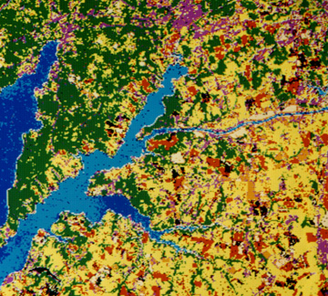 Maximum Likelihood Supervised Classification of a subscene of the Elkton, Maryland, image shown previously.
