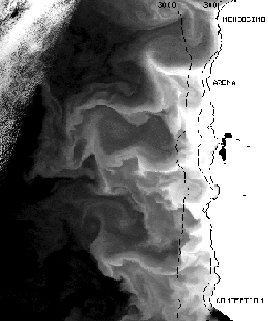 NOAA AVHHR thermal IR image of the California coastline.