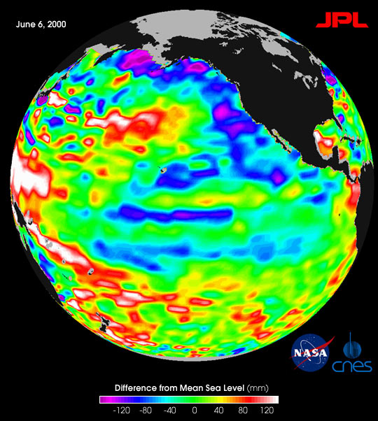 TOPEX/Poseidon SST map indicating that La Nina was disappearing by June, 2000
