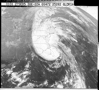 NOAA-9 AVHRR image of Hurricane Gloria, September 27 1997.