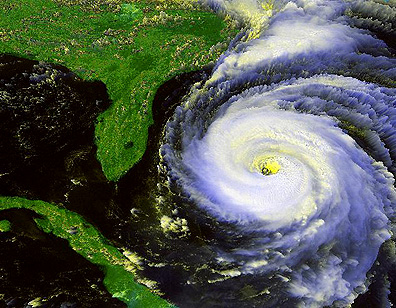 Three band color composite of AVHRR images of Hurricane Fran,  September 4, 1996