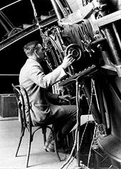 Edwin Hubble - one of the greats in Astronomy and Cosmology - at work observing through the Palomar 100-inch telescope.