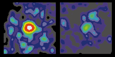 Beppo-SAX image pair of X-ray signals from a GRB. 