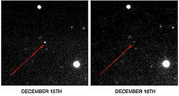 Images taken a day apart of a GRB, in which x-radiation monitored by Beppo-Sax is rendered like a visible image. 