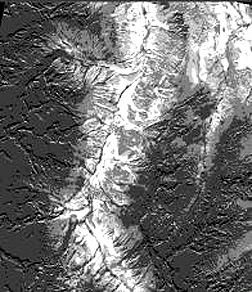 TM4/TM3 image of a vegetated valley.