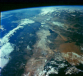 Astronaut photo looking north at the Gulf of California, the Salton Sea, and the Mojave Desert.