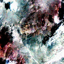 A Landsat TM natural color subscene with the altered zone at White Mountain near the center.