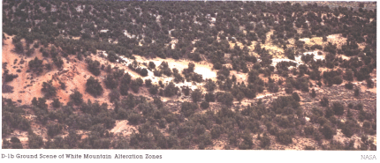  Ground photo showing both iron and sulphate alteration patches on the volcanic rocks and soil at the surface. 