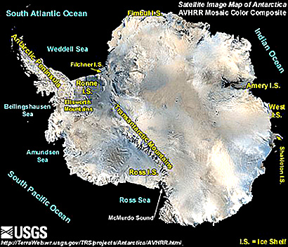 Mosaic of Antarctica constructed from wide area AVHRR scenes.