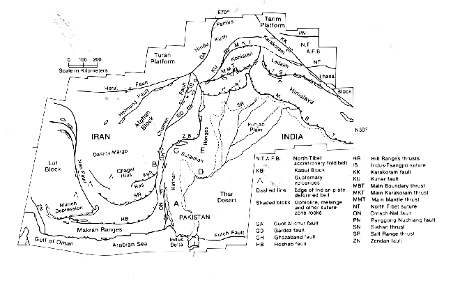 Sketch map of the geologic/tectonic units found in the Pakistan mosaic.