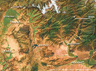 Landsat subscene including Kabul and Jalalibad, Afghanistan; Planetary Visions, Ltd.