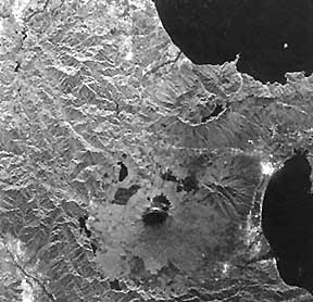 JERS-1 SAR image of Mt. Fujiyama west of Tokyo.